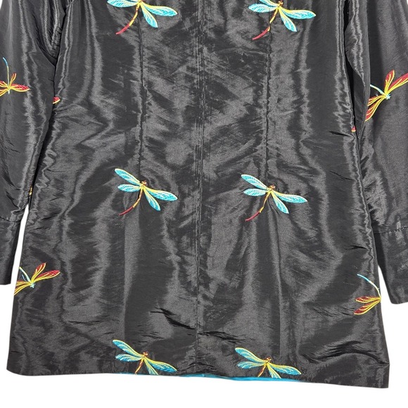 La Cera Dragonfly Embroidered Jacket Womens Small Black Longline Art to Wear - Picture 10 of 12